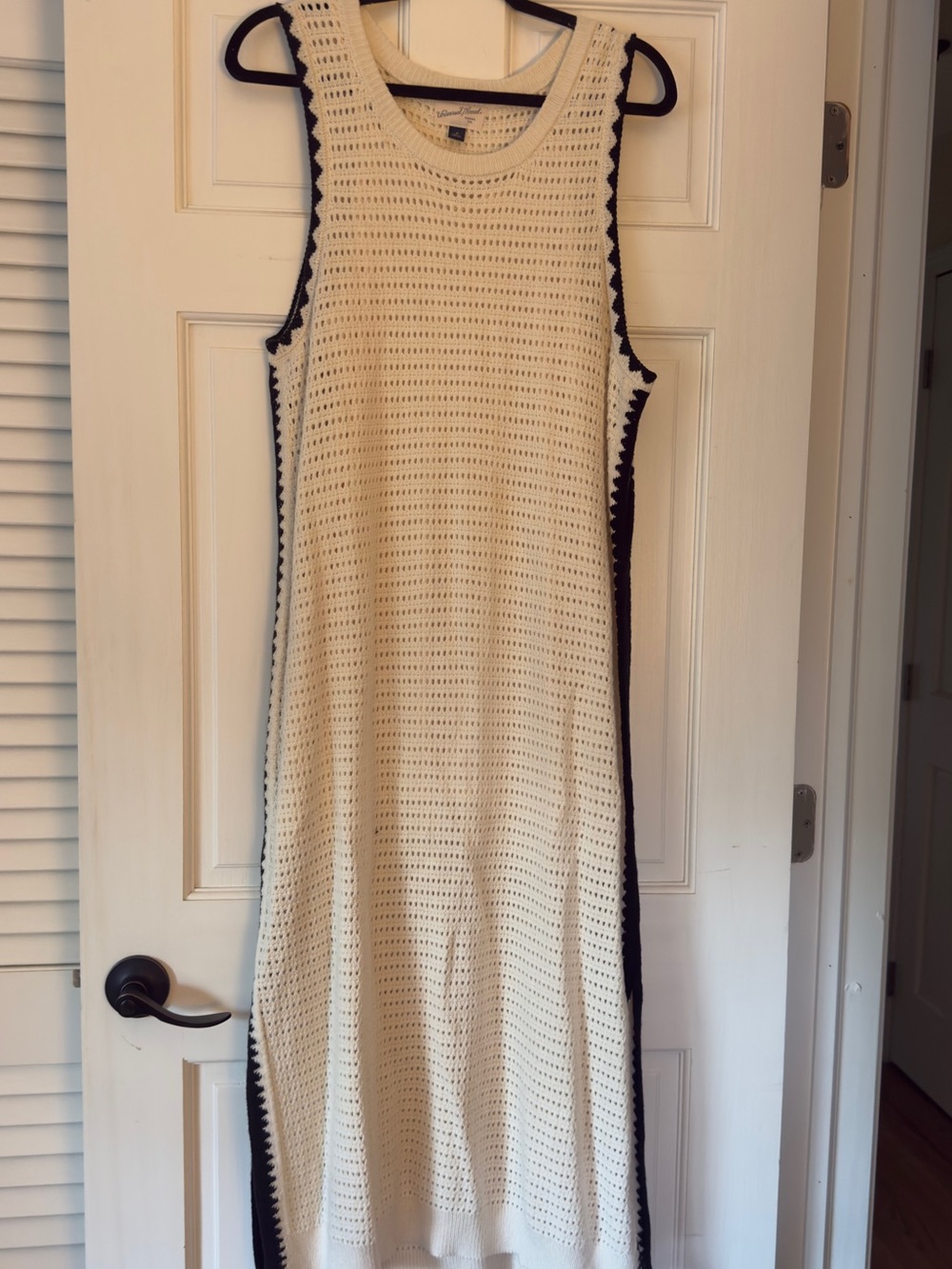 a new day Cream Midi Crochet Tank Dress with Black Side Trim